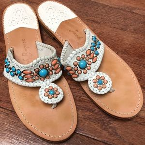 Jack Rogers White Leather Bedazzled Sandals sz 10